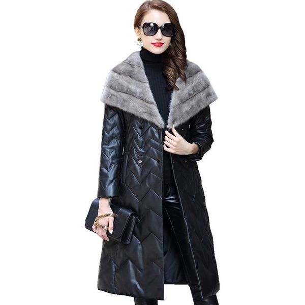 women's leather & faux real sheepskin coat women 2021 long winter genuine jacket womens down jackets natural collar cjx0098b, Black
women's leather & faux real sheepskin coat women 2021 long winter genuine jacket womens down jackets natural collar cjx0098b, Black
