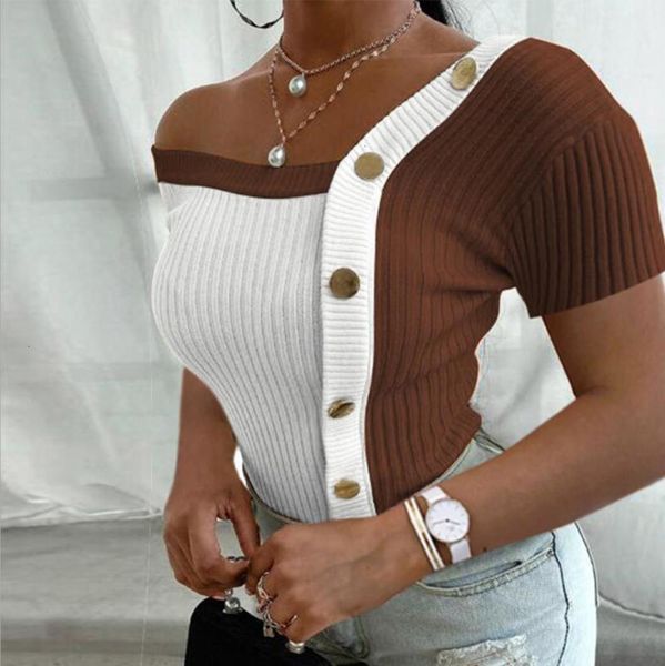 women's t-shirt 2021 summer shoulder one line collar contrast stitching single breasted short sleeve for women p6kv, White
women's t-shirt 2021 summer shoulder one line collar contrast stitching single breasted short sleeve for women p6kv, White