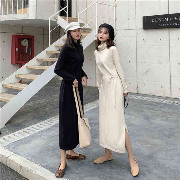one-piece autumn winter sweater dress korean version of the high-necked slim mid-length drawstring split knit dress women, Black;gray
one-piece autumn winter sweater dress korean version of the high-necked slim mid-length drawstring split knit dress women, Black;gray
