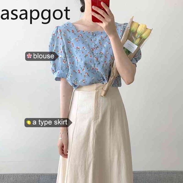korean button square collar lantern short sleeve floral shirts a line high waist skirts long summer fashion two piece set 210429, White
korean button square collar lantern short sleeve floral shirts a line high waist skirts long summer fashion two piece set 210429, White