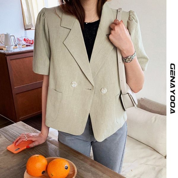 genayooa summer cotton linen feminino short puff sleeve women blazer femme korean office lady casual coat 210417, White;black
genayooa summer cotton linen feminino short puff sleeve women blazer femme korean office lady casual coat 210417, White;black