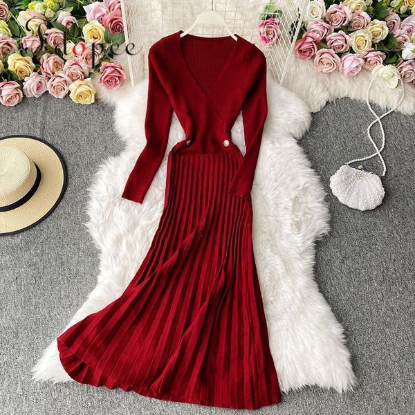 casual dresses elegant dress temperament pleated fashion long sleeve v-neck solid color knitted collect waist comfort vestidos, Black;gray
casual dresses elegant dress temperament pleated fashion long sleeve v-neck solid color knitted collect waist comfort vestidos, Black;gray