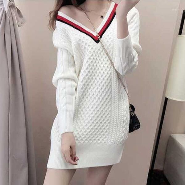 knitted sweater women fashion v neck pullover 2021 autumn winter warm thicken jumper female casual long cotton blends women's sweaters, White;black
knitted sweater women fashion v neck pullover 2021 autumn winter warm thicken jumper female casual long cotton blends women's sweaters, White;black