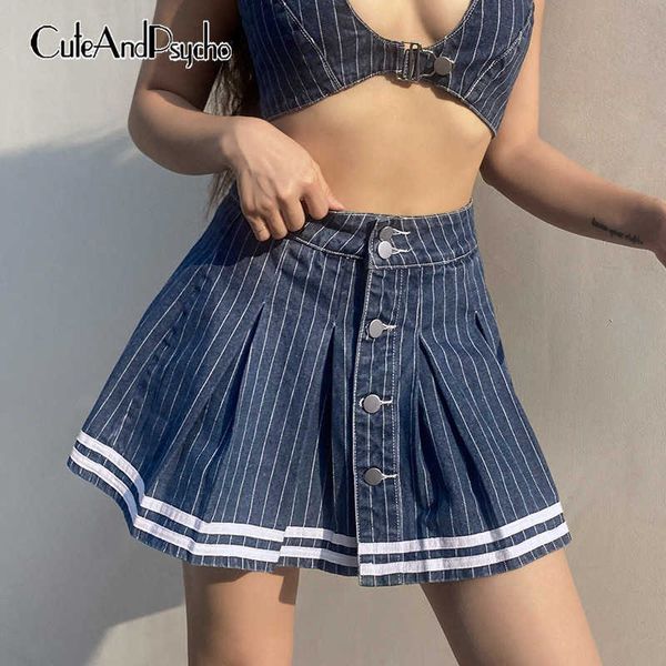 striped print y2k denim skirts women button up vintage mini pleated skirts harajuku korean high waist clothes cuteandpscho y0824, Black
striped print y2k denim skirts women button up vintage mini pleated skirts harajuku korean high waist clothes cuteandpscho y0824, Black
