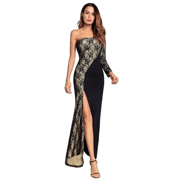 casual dresses 2021 summer woman single sleeve lace stitching irregular split dress gorgeous longuette evening long party, Black;gray
casual dresses 2021 summer woman single sleeve lace stitching irregular split dress gorgeous longuette evening long party, Black;gray