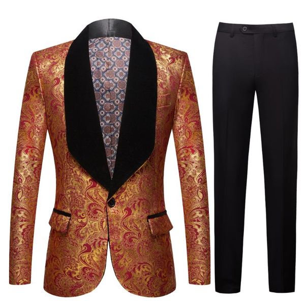 men's suits & blazers gold plated black collar suit set wedding red floral pattern slim fit party prom dress tuxedo singers costume, White;black
men's suits & blazers gold plated black collar suit set wedding red floral pattern slim fit party prom dress tuxedo singers costume, White;black