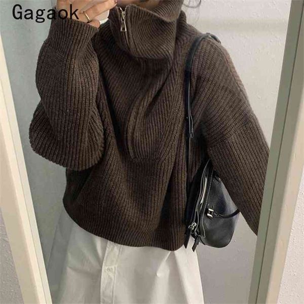 office lady women knit sweater spring autumn turtleneck solid thick loose casual chic wild korean pullover k4042 210531, White;black
office lady women knit sweater spring autumn turtleneck solid thick loose casual chic wild korean pullover k4042 210531, White;black