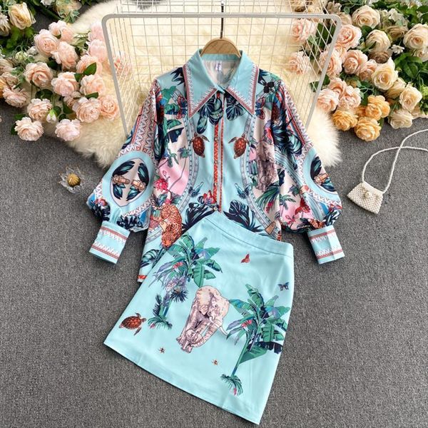 tropical jungle elephant print womens tracksuits long lantern sleeve shirt and a line skirt 2 piece set summer vacation, Gray
tropical jungle elephant print womens tracksuits long lantern sleeve shirt and a line skirt 2 piece set summer vacation, Gray