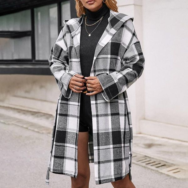 women's wool & blends winter casual long-sleeved pocket loose outerwear plaid mid-length belt hooded windbreaker jackets tweed coat, Black
women's wool & blends winter casual long-sleeved pocket loose outerwear plaid mid-length belt hooded windbreaker jackets tweed coat, Black