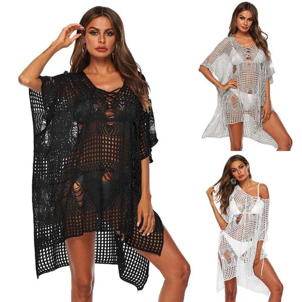women's swimwear fashion v-neck irregular knitted hollow out casual large solid bikini beach blouse, White;black
women's swimwear fashion v-neck irregular knitted hollow out casual large solid bikini beach blouse, White;black