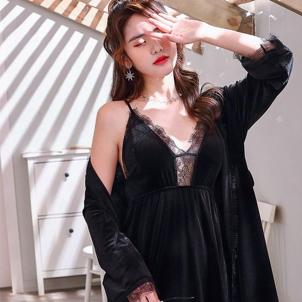 women's sleepwear nightdress suits homewear long sleeve lace pajamas two-piece cardigan suspender gown, Black;red
women's sleepwear nightdress suits homewear long sleeve lace pajamas two-piece cardigan suspender gown, Black;red
