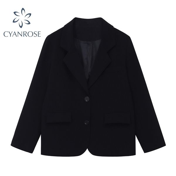 black blazer jacket coat for women notched collar basic single breasted elegant outwear lady fashion loose vintage overcoat 210515
black blazer jacket coat for women notched collar basic single breasted elegant outwear lady fashion loose vintage overcoat 210515