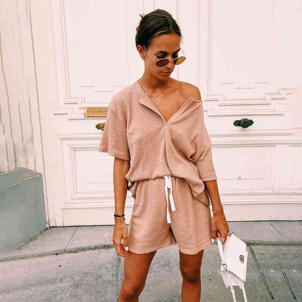 women casual short sleeve two piece sets spring summer loose solid color round neck ladies lace-up stayhome two pieces sets 210416, White
women casual short sleeve two piece sets spring summer loose solid color round neck ladies lace-up stayhome two pieces sets 210416, White