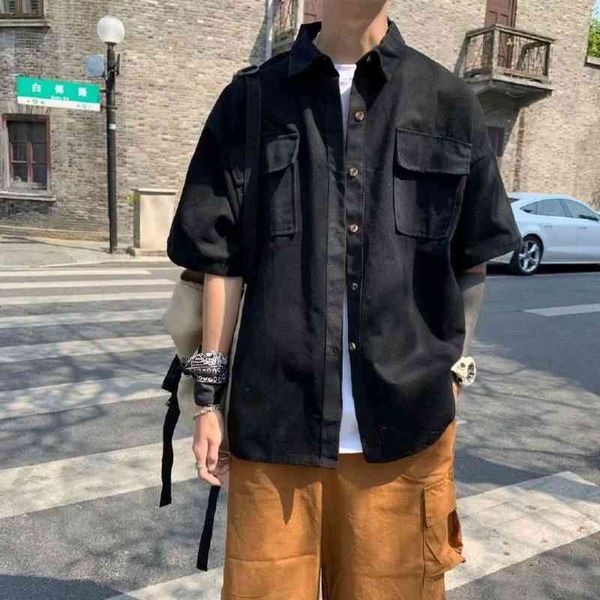 men's casual shirts summer cotton short-sleeved fashion black men streetwear loose japanese pocket mens clothing 6c4x, White;black
men's casual shirts summer cotton short-sleeved fashion black men streetwear loose japanese pocket mens clothing 6c4x, White;black