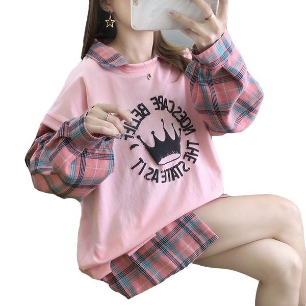 women's hoodies & sweatshirts 2021 winter fake two-piece women sweatshirt stitching plaid letter printing mid-length fashion casual com, Black
women's hoodies & sweatshirts 2021 winter fake two-piece women sweatshirt stitching plaid letter printing mid-length fashion casual com, Black