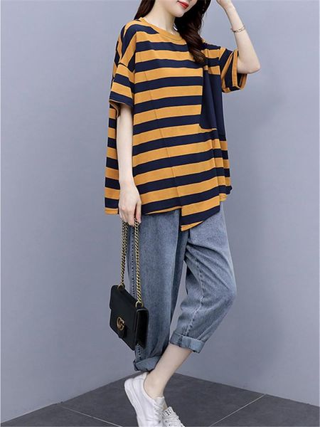 summer women's two-piece set 2021 round neck striped pullover t-shirt + elastic waist nine-point jeans fashion suit female two piece pa, White
summer women's two-piece set 2021 round neck striped pullover t-shirt + elastic waist nine-point jeans fashion suit female two piece pa, White