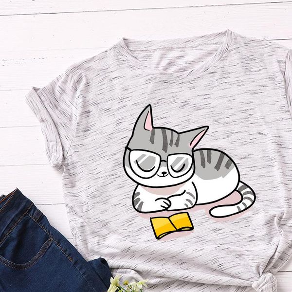 women plus size s 5xl cat read book print t shirt shirts 100% cotton o neck short sleeve female, White
women plus size s 5xl cat read book print t shirt shirts 100% cotton o neck short sleeve female, White