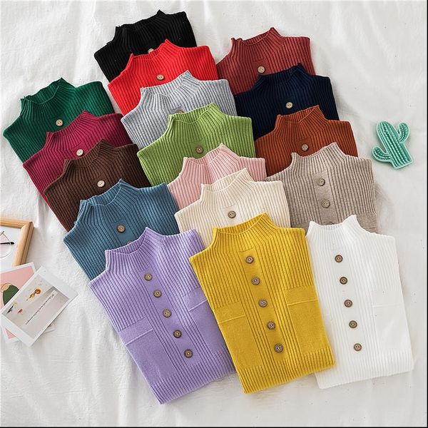women sweater knit womens autumn winter korean turtleneck button pullover base solid color slim pullovers, White;black
women sweater knit womens autumn winter korean turtleneck button pullover base solid color slim pullovers, White;black