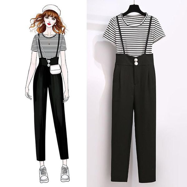 women 2021 summer fashiion casual overall set female two piece sets fashion short sleeve striped blouse + pant ladies suit t31 women's, White
women 2021 summer fashiion casual overall set female two piece sets fashion short sleeve striped blouse + pant ladies suit t31 women's, White