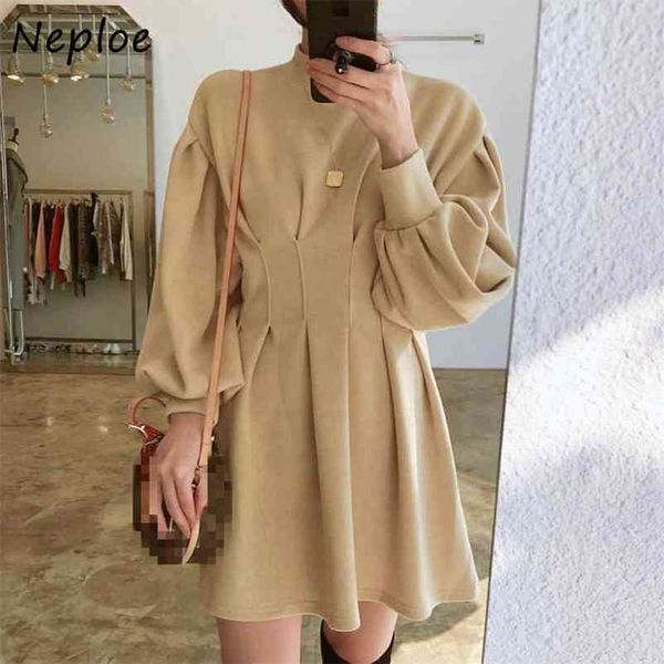stand collar pleated slim waist dresses chic autumn winter loose lantern sleeve vestidos solid color simple women dress 210422, Black;gray
stand collar pleated slim waist dresses chic autumn winter loose lantern sleeve vestidos solid color simple women dress 210422, Black;gray