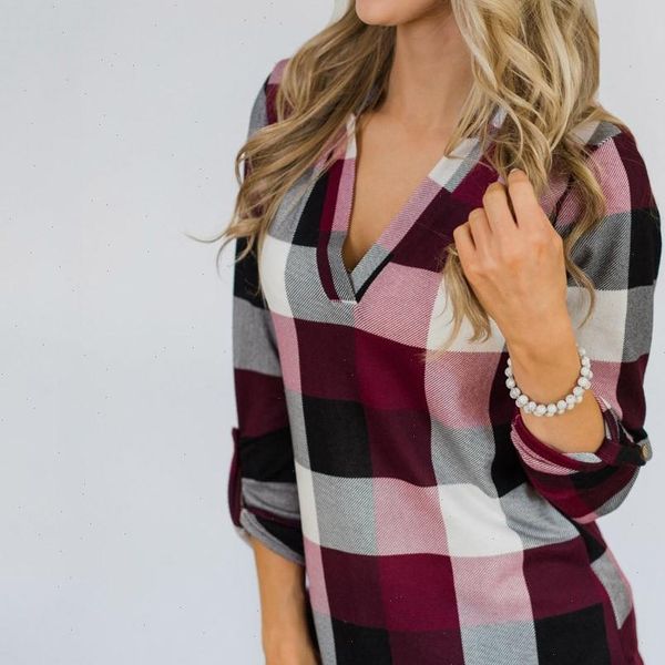 fashion roll up long sleeve women shirt v neck tee plaid blouse casual daily female blouses blusas, White
fashion roll up long sleeve women shirt v neck tee plaid blouse casual daily female blouses blusas, White
