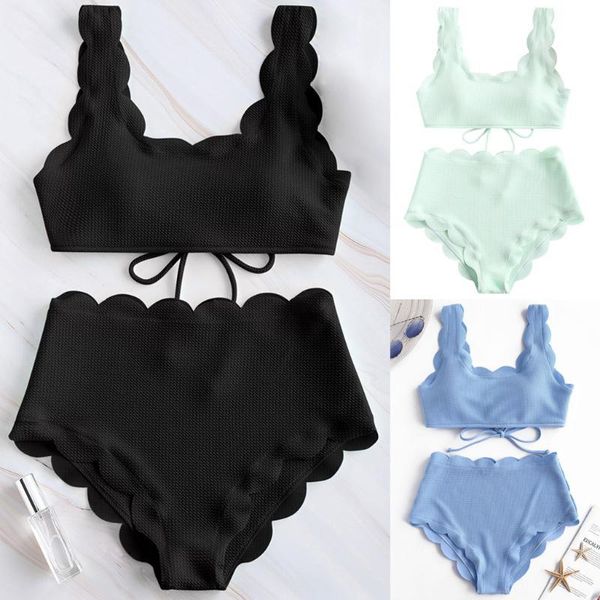 women's swimwear women scalloped textured high waisted bikini set solid two pieces beach bathing suits lace biquinis 6.19 k1tr, White;black
women's swimwear women scalloped textured high waisted bikini set solid two pieces beach bathing suits lace biquinis 6.19 k1tr, White;black