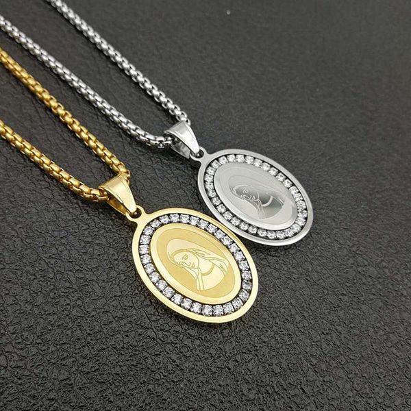 pendant necklaces hip hop rhinestones paved bling iced out gold color stainless steel round virgin mary pendants necklace for men jewelry, Silver
pendant necklaces hip hop rhinestones paved bling iced out gold color stainless steel round virgin mary pendants necklace for men jewelry, Silver