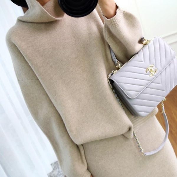two piece dress women's suit high collar cashmere sweater autumn and winter fashion two-piece casual temperament thick knit set, White
two piece dress women's suit high collar cashmere sweater autumn and winter fashion two-piece casual temperament thick knit set, White