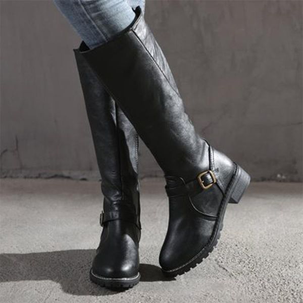 boots miaoguan women zip leather knee high women's buckle long knight female combat low heels shoes plus size, Black
boots miaoguan women zip leather knee high women's buckle long knight female combat low heels shoes plus size, Black