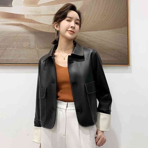 spring and autumn style long sleeve net red leather clothes women's small lapel short cuffs black loose coat jacket
spring and autumn style long sleeve net red leather clothes women's small lapel short cuffs black loose coat jacket