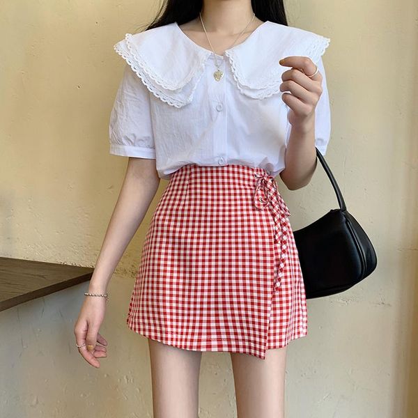 women's shorts fashion fresh casual irregular loose solid plaid for women summer high waist wide leg lace up leisure elastic pants, White;black
women's shorts fashion fresh casual irregular loose solid plaid for women summer high waist wide leg lace up leisure elastic pants, White;black