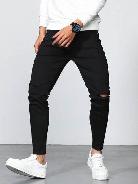 men ripped skinny jeans d6bb#, Blue