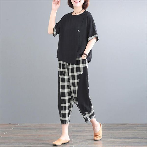 oversized tracksuit two piece set womenpant summer loose clothes irregular hem t shirt and plaid pants suits 4xl womens sets, White
oversized tracksuit two piece set womenpant summer loose clothes irregular hem t shirt and plaid pants suits 4xl womens sets, White