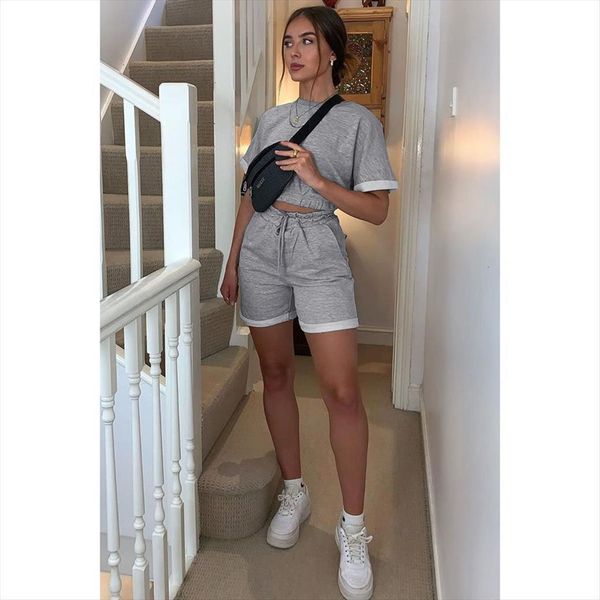 s xl two piece sports womenpant clothes set solid color short sleeve round collar elastic waist shorts tracksuits, White
s xl two piece sports womenpant clothes set solid color short sleeve round collar elastic waist shorts tracksuits, White