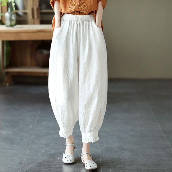 women's pants & capris women vintage linen lace elastic waist solid color loose casual trousers 2021 autumn comfortable, Black;white
women's pants & capris women vintage linen lace elastic waist solid color loose casual trousers 2021 autumn comfortable, Black;white