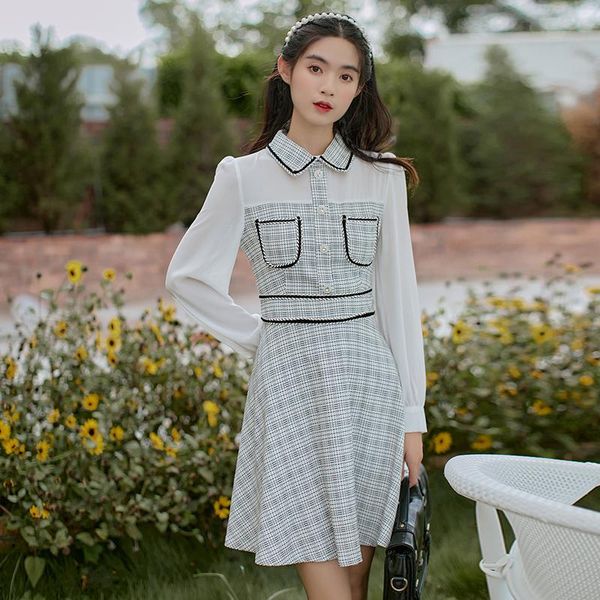 casual dresses vintage korea chic women plaid patchwork a-line dress 2021 autumn lapel long sleeve slim waist mini robe, Black;gray
casual dresses vintage korea chic women plaid patchwork a-line dress 2021 autumn lapel long sleeve slim waist mini robe, Black;gray