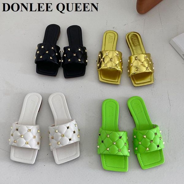 fashion brand rivet slippers women beach slides flip flops square toe flat casual shoes fluorescent green embroidery sandals, Black
fashion brand rivet slippers women beach slides flip flops square toe flat casual shoes fluorescent green embroidery sandals, Black