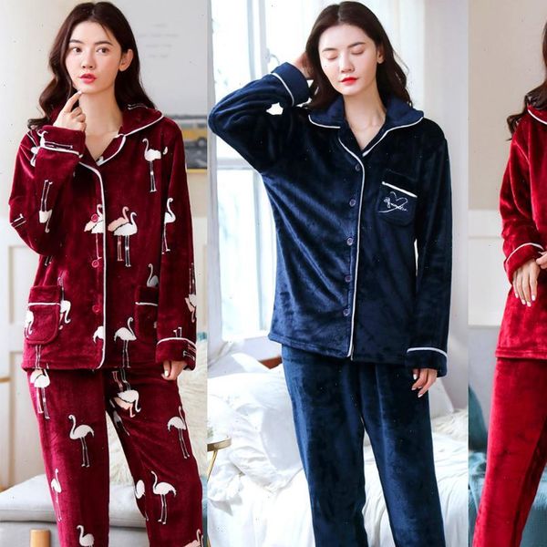 2 pieces winter thicken womens sleepwears warm soft pajamas flannel set mujer long sleeve sleepwear for girls ladies pyjamas, Black;red
2 pieces winter thicken womens sleepwears warm soft pajamas flannel set mujer long sleeve sleepwear for girls ladies pyjamas, Black;red