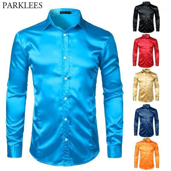 men's casual smooth silk satin slim fit dress shirts men long sleeve shinny button down chemise homme wedding party prom tuxedo shirt, White;black
men's casual smooth silk satin slim fit dress shirts men long sleeve shinny button down chemise homme wedding party prom tuxedo shirt, White;black