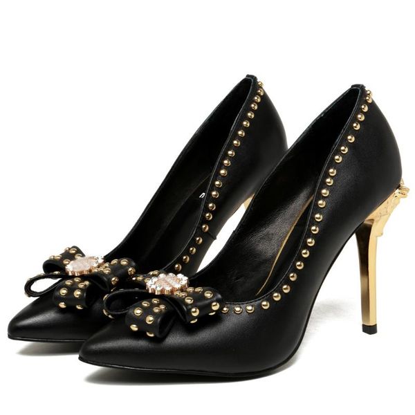 dress shoes 2021 designer rivets women high heels genuine leather pumps ladies pointed toe 10cm stilettos, Black
dress shoes 2021 designer rivets women high heels genuine leather pumps ladies pointed toe 10cm stilettos, Black