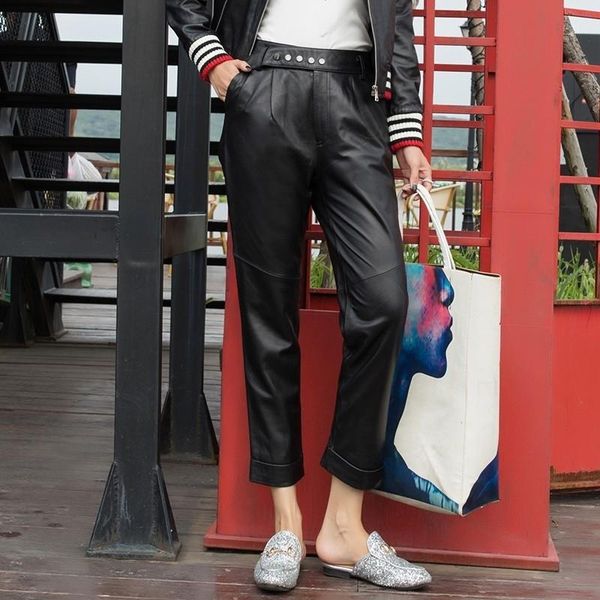 women's pants & capris 2021 luxury lambskin genuine harem women elastic waist real leather female casual streetwear, Black;white
women's pants & capris 2021 luxury lambskin genuine harem women elastic waist real leather female casual streetwear, Black;white