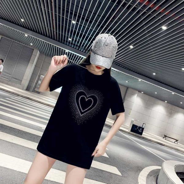 w20332021 new large fashion brand women's fashion love drill loose medium length cotton short sleeve t-shirt for women, White
w20332021 new large fashion brand women's fashion love drill loose medium length cotton short sleeve t-shirt for women, White