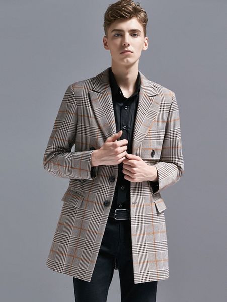 men plaid print single breasted overcoat c0rw#, Black;brown