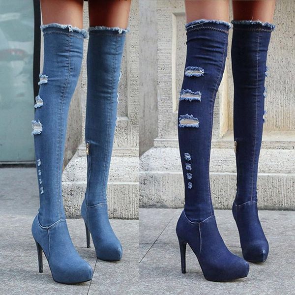boots fashion women oversize shoes breathable chunky high heels retro slip-on over the knee denim long mujer, Black
boots fashion women oversize shoes breathable chunky high heels retro slip-on over the knee denim long mujer, Black
