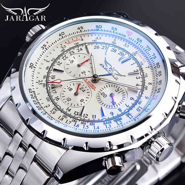 watches jaragar blue light glass design automatic white silver stainless steel mechanical luminous date business sport clock, Slivery;brown
watches jaragar blue light glass design automatic white silver stainless steel mechanical luminous date business sport clock, Slivery;brown