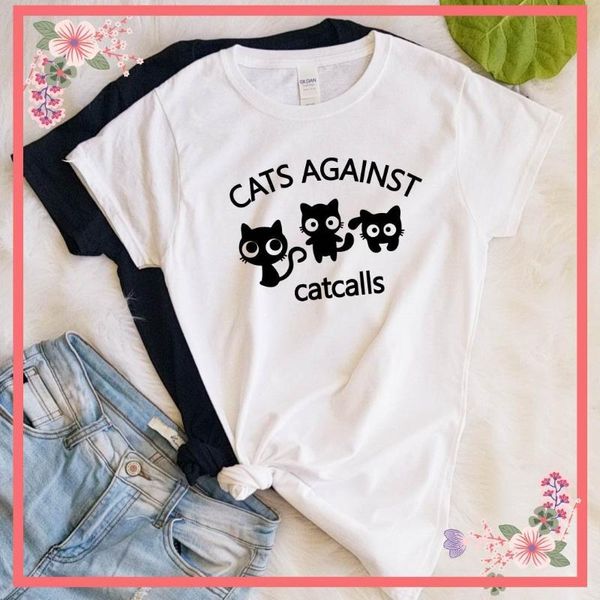 women's t-shirt cats against catcalls funny letter aethetic female clothing fashion cotton o neck casual kawaii shirt short sleeve tees, White
women's t-shirt cats against catcalls funny letter aethetic female clothing fashion cotton o neck casual kawaii shirt short sleeve tees, White