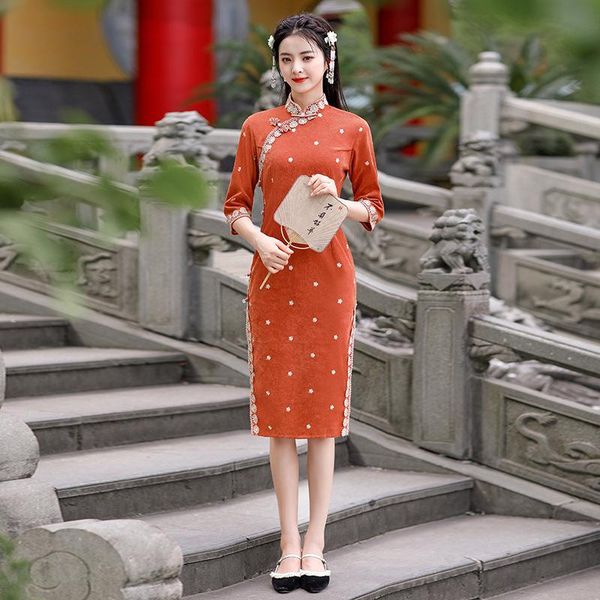 ethnic clothing orange autumn velour qipao short lady vintage cheongsams chinese celebrity banquet dresses large size 3xl vestidos de f, Red
ethnic clothing orange autumn velour qipao short lady vintage cheongsams chinese celebrity banquet dresses large size 3xl vestidos de f, Red