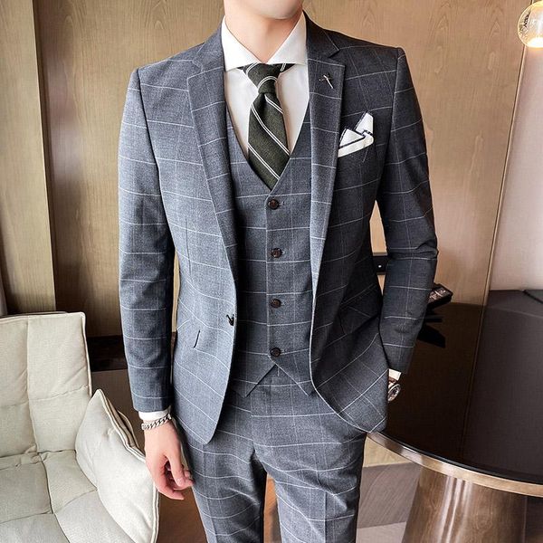 (jackets+vest+pants) 2021 male autumn slim fit business plaid blazers/men high-grade pure cotton leisure dress suit/man 3 pcs men's sui, White;black
(jackets+vest+pants) 2021 male autumn slim fit business plaid blazers/men high-grade pure cotton leisure dress suit/man 3 pcs men's sui, White;black