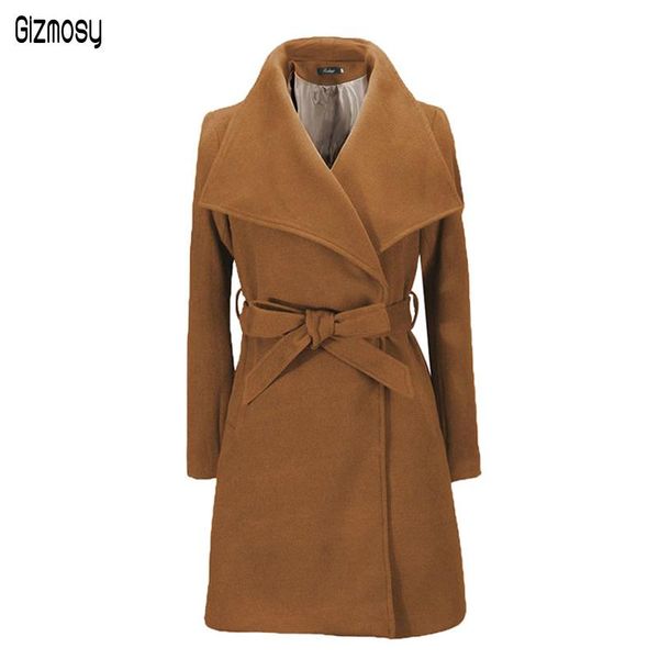 women's wool & blends autumn winter women medium length woolen coat fashion casual belt long jackets female elegant office ca3294, Black
women's wool & blends autumn winter women medium length woolen coat fashion casual belt long jackets female elegant office ca3294, Black