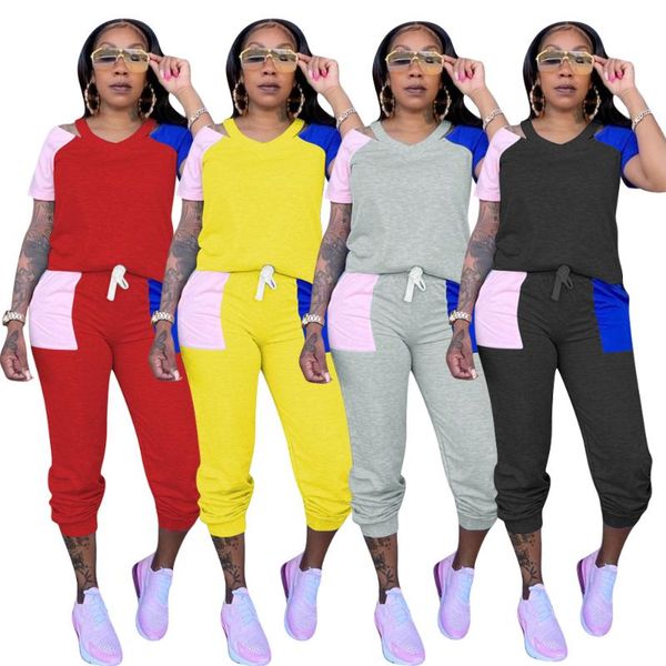 women set patchwork short sleeve hollow out drawstring pocket elastic full length pant 2 piece tracksuit outfit women's two pants, White
women set patchwork short sleeve hollow out drawstring pocket elastic full length pant 2 piece tracksuit outfit women's two pants, White